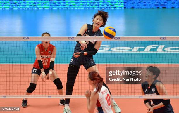 Of Korea in action during FIVB Volleyball Nations League match between Korea and Serbia at the Stadium of the Technological University of the...