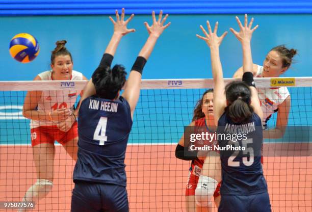 And EUNJIN PARK of Korea in action during FIVB Volleyball Nations League match between Korea and Serbia at the Stadium of the Technological...