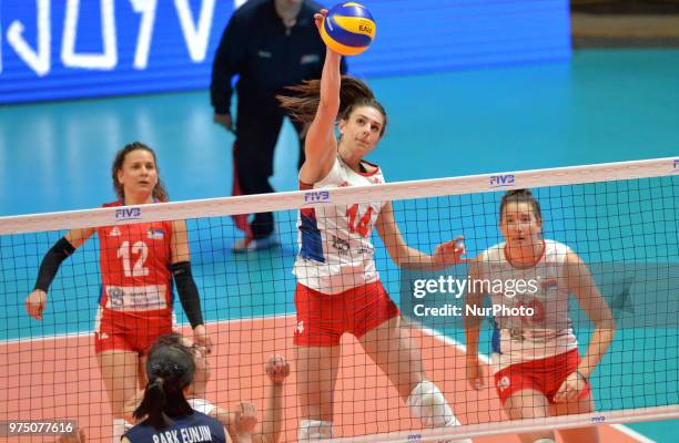 Of Serbia in action during FIVB Volleyball Nations League match between Korea and Serbia at the Stadium of the Technological University of the...