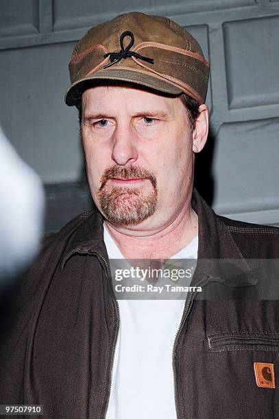 Actor Jeff Daniels signs autographs outside the Bernard B. Jacobs Theater on March 06, 2010 in New York City.