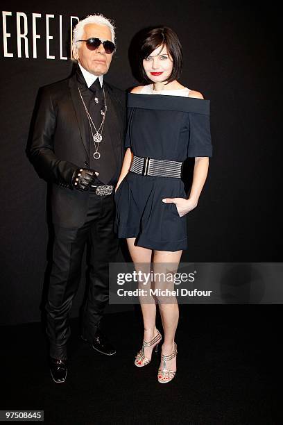 Karl Lagerfeld and Delphine Chaneac attend the Karl Lagerfeld Ready to Wear show as part of the Paris Womenswear Fashion Week Fall/Winter 2011 at...
