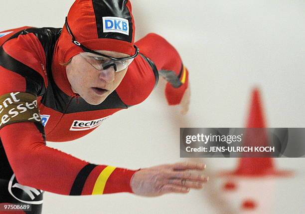 Germany's Jenny Wolf competes in the women's 500m Speed skating race of the ISU World Cup in the eastern German city of Erfurt on March 7, 2010. Wolf...