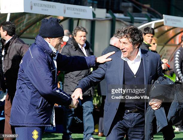 Parma FC Head Coach Francesco Guidolin and Siena Head Coach Alberto Malesani during the Serie A match between AC Siena and Parma FC at Stadio Artemio...