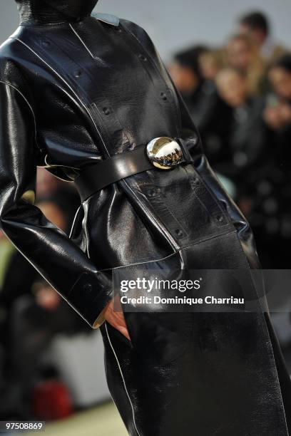 Model walks the runway during the Celine Ready to Wear show as part of the Paris Womenswear Fashion Week Fall/Winter 2011 at Tennis Club de Paris on...