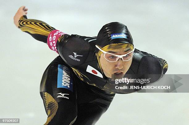 Japan's Yuya Oikawa competes in the men's 500m Speed Skating race of the ISU World Cup in the eastern German city of Erfurt on March 7, 2010....