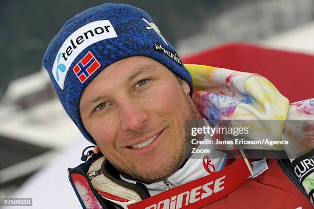 Aksel Lund Svindal of Norway takes 3rd place during the Audi FIS Alpine Ski World Cup Men's Super G on March 7, 2010 in Kvitfjell, Norway.