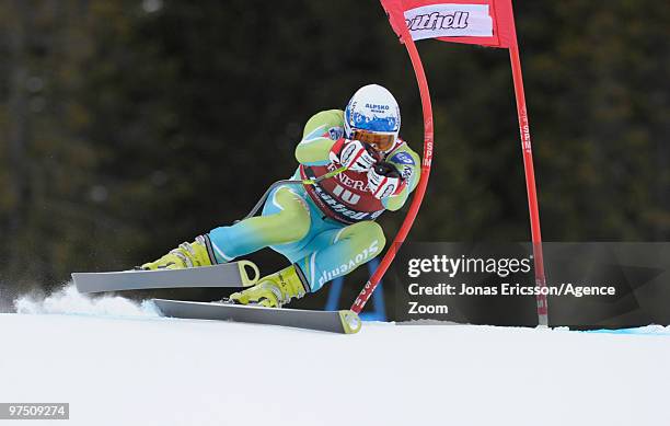 Ales Gorza of Slovenia competes during the Audi FIS Alpine Ski World Cup Men's Super G on March 7, 2010 in Kvitfjell, Norway.