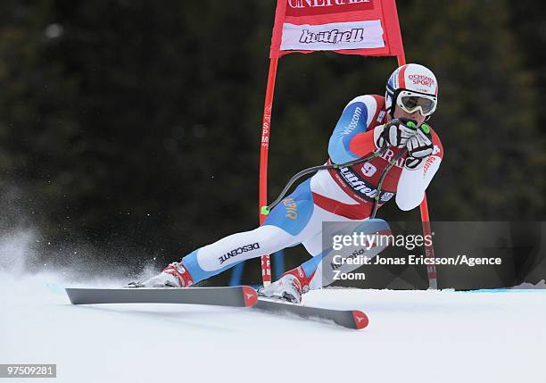 Carlo Janka of Switzerland competes during the Audi FIS Alpine Ski World Cup Men's Super G on March 7, 2010 in Kvitfjell, Norway.