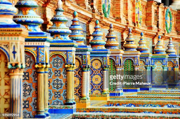 ceramic balustrade, seville, andalusia, spain - seville stock pictures, royalty-free photos & images