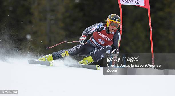 Steven Nyman of the United States competes during the Audi FIS Alpine Ski World Cup Men's Super G on March 7, 2010 in Kvitfjell, Norway.