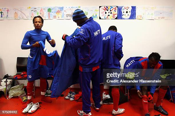 Players of team Haiti seen at the dressing room prior the charity match for earthquake victims in Haiti between ran Allstar team and National team of...
