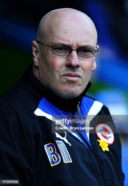 Reading Manager Brian McDermott looks on prior to the E.ON sponsored FA Cup Quarter Final match between Reading and Aston Villa at the Madejski...