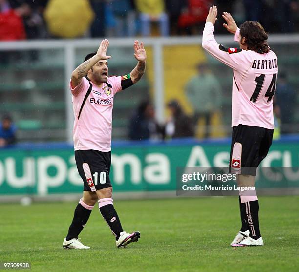 Fabrizio Miccoli of US Citta' di Palermo celebrates a goal during the Serie A match between US Citta di Palermo and AS Livorno Calcio at Stadio Renzo...