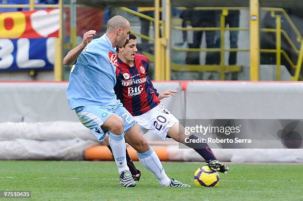 Henry Gimenez of Bologna competes with Paolo Cannavaro of Napoli during the Serie A match between Bologna FC and SSC Napoli at Stadio Renato Dall'Ara...