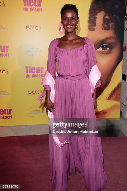 Waris Dirie attends the 'Fleur du Desert' Paris premiere at Theatre Marigny on March 7, 2010 in Paris, France.