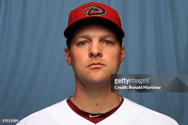 Aaron Heilman of the Arizona Diamondbacks poses for a photo during Spring Training Media Photo Day at Tucson Electric Park on February 27, 2010 in...