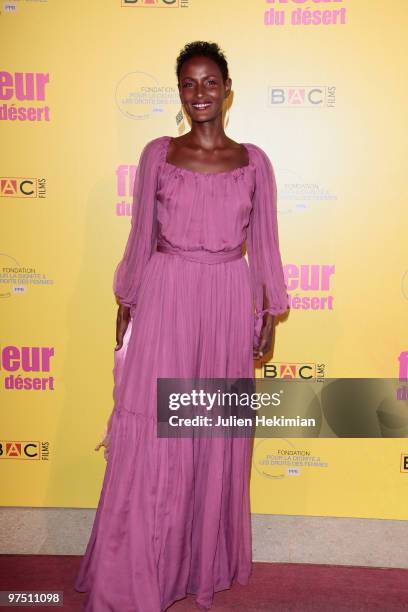 Waris Dirie attends the 'Fleur du Desert' Paris premiere at Theatre Marigny on March 7, 2010 in Paris, France.