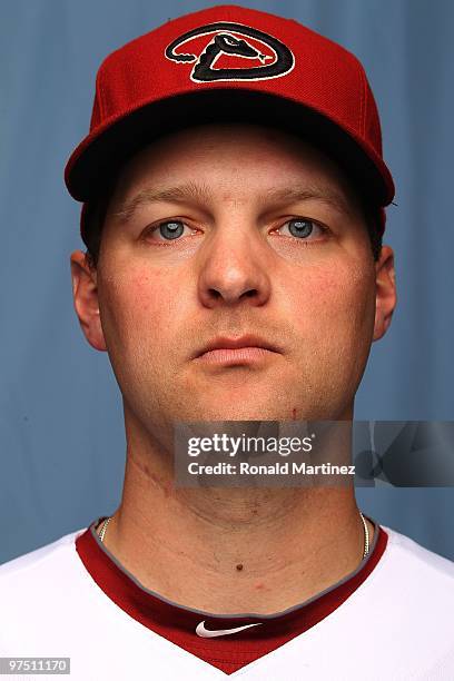 Aaron Heilman of the Arizona Diamondbacks poses for a photo during Spring Training Media Photo Day at Tucson Electric Park on February 27, 2010 in...