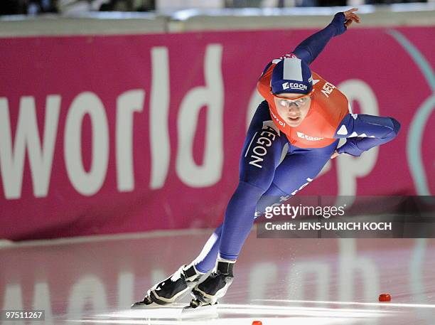 Netherland's Laurine van Riessen competes in the women's 1000m Speed Skating race of the ISU World Cup in the eastern German city of Erfurt on March...