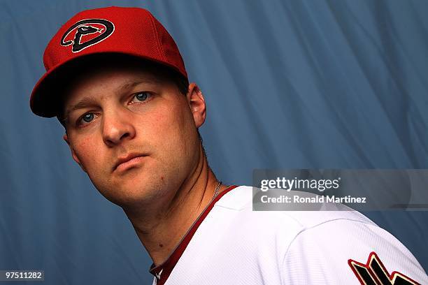 Aaron Heilman of the Arizona Diamondbacks poses for a photo during Spring Training Media Photo Day at Tucson Electric Park on February 27, 2010 in...