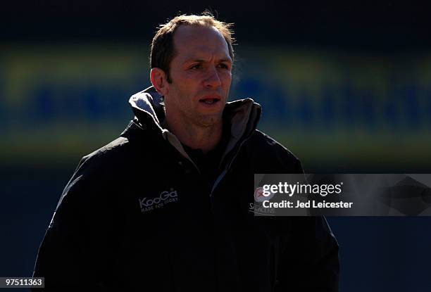 Saracens coach Brendan Venter during the Guinness Premiership match between Leeds Carnegie and Saracens at Headingley Stadium on March 7, 2010 in...