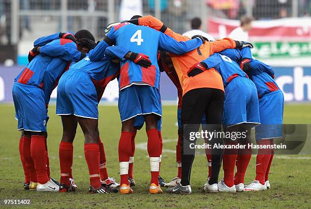 Players of team Haiti gather prior the charity match for earthquake victims in Haiti between ran Allstart team and National team of Haiti at Impuls...