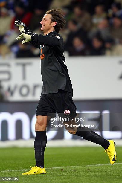 Heinz Mueller of Mainz celebrates the first goal of his team during the Bundesliga match between 1899 Hoffenheim and FSV Mainz at Rhein-Neckar Arena...