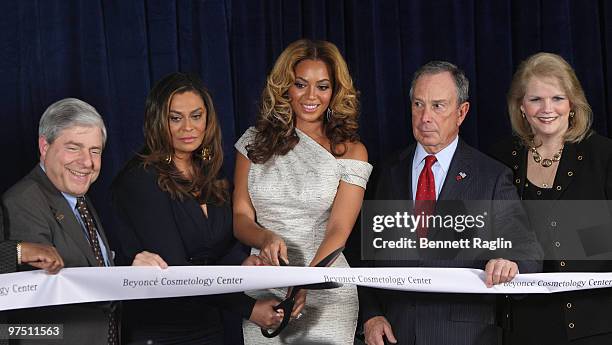 Brooklyn Borough President Marty Markowitz, Tina Knowles, recording artist Beyonce and Michael Bloomberg, Mayor of New York, and Karen M....