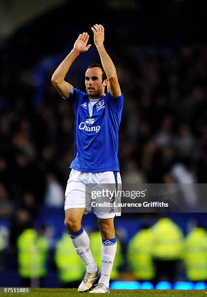 Landon Donovan of Everton applauds the fans during the Barclays Premier League match between Everton and Hull City at Goodison Park on March 7, 2010...