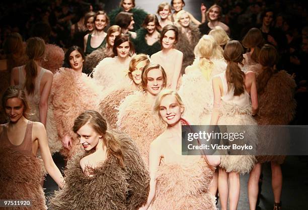 Models walk the runway during the Sonia Rykiel Ready to Wear show as part of the Paris Womenswear Fashion Week Fall/Winter 2011 at Halle Freyssinet...