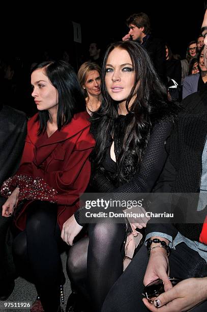 Leigh Lezark and Lindsay Lohan attend the John Galliano Ready to Wear show as part of the Paris Womenswear Fashion Week Fall/Winter 2011 at Halle...