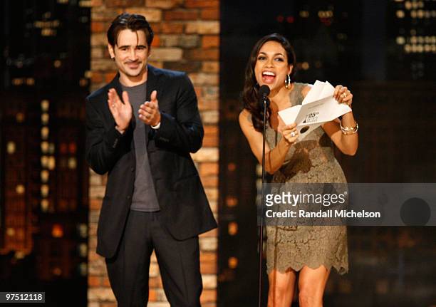 Actor Colin Farrell and actress Rosario Dawson speak onstage at the 25th Film Independent Spirit Awards held at Nokia Theatre L.A. Live on March 5,...