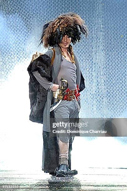 Designer John Galliano walks the runway during at the end of the John Galliano Ready to Wear show as part of the Paris Womenswear Fashion Week...