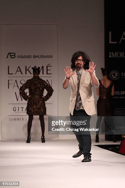 Fashion designer Anand Bhushan walks the runway at the Lakme India Fashion Week Day 3 held at Grand Hyatt Hotel on March 7, 2010 in Mumbai, India.