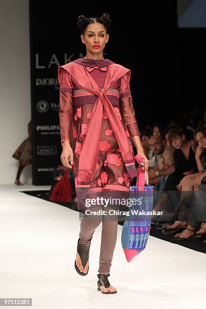 Model walks the runway in a Neelanjan Ghosh design at the Lakme India Fashion Week Day 3 held at Grand Hyatt Hotel on March 7, 2010 in Mumbai, India.