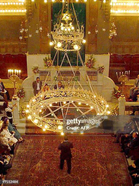 -- In this file picture dated October 31 members of the small remaining Egyptian Jewish community congregate in the Shaar Hashamayim Synagogue in...