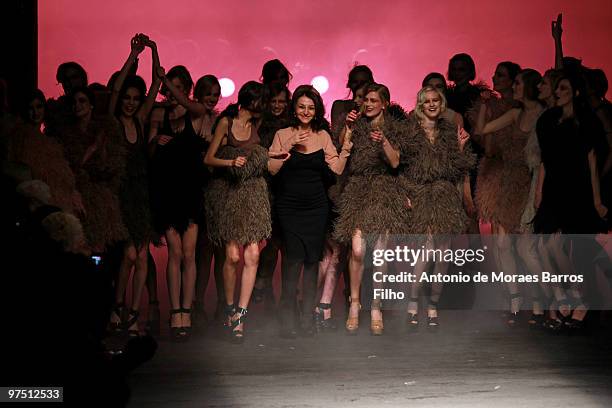 Nathalie Rykiel and models applause on the runway at the end of the Sonia Rykiel Ready to Wear show as part of the Paris Womenswear Fashion Week...