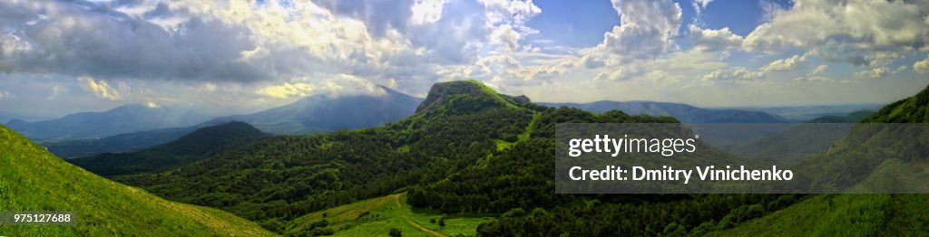 Landscape of green mountain range, Mt. Pahkal-Kaya, Alushta, Crimea, Ukraine