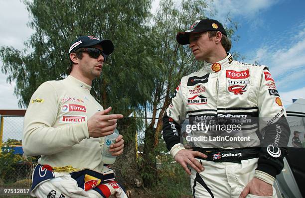 Sebastien Loeb of France and Peter Solberg of Norway during the second day of the Super Special WRC Rally Mexico 2010 on March 6, 2010 in Leon,...