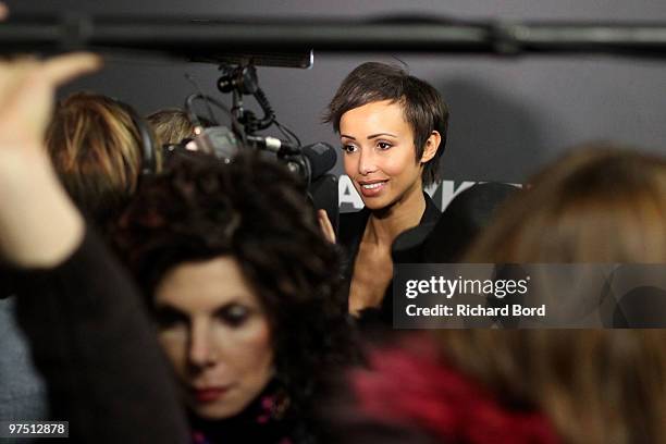 Sonia Rolland speaks to the media backstage after the Sonia Rykiel Ready to Wear show as part of the Paris Womenswear Fashion Week Fall/Winter 2011...