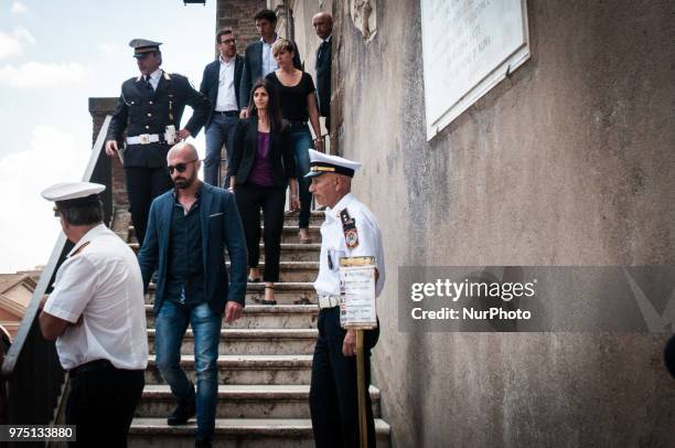 The mayor of Rome, Virginia Raggi, leaves the Capitol to go to power of attorney after the events of the arrests inherent in the Roma stadium. On...