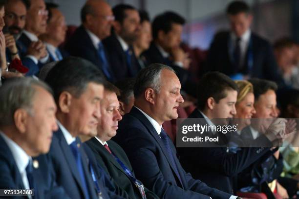 Moldova's President Igor Dodon during the opening ceremony prior to the 2018 FIFA World Cup Russia Group A match between Russia and Saudi Arabia at...