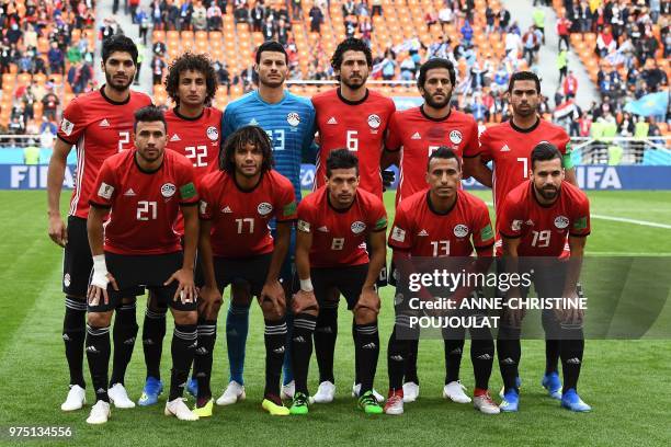 The Egypt starting XI, Egypt's defender Ali Gabr, Egypt's midfielder Amr Warda, Egypt's goalkeeper Mohamed El Shenawy, Egypt's defender Ahmed Hegazi,...