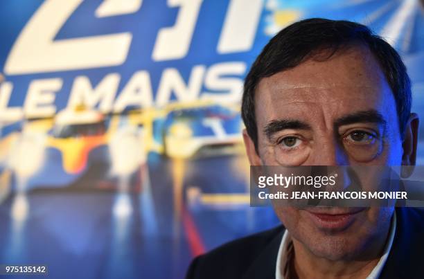 The President of the Automobile Club de lOuest Pierre Fillon poses after a press conference ahead of the 86th edition of the 24 Hour Race on June 15...