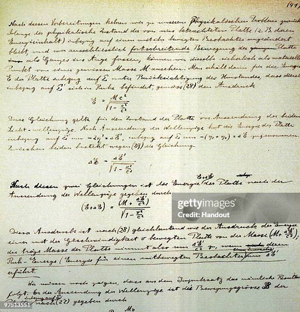 In this handout file photo provided by The Hebrew University of Jerusalem shows a page from Albert Einstein's General Theory of Relativity which is...