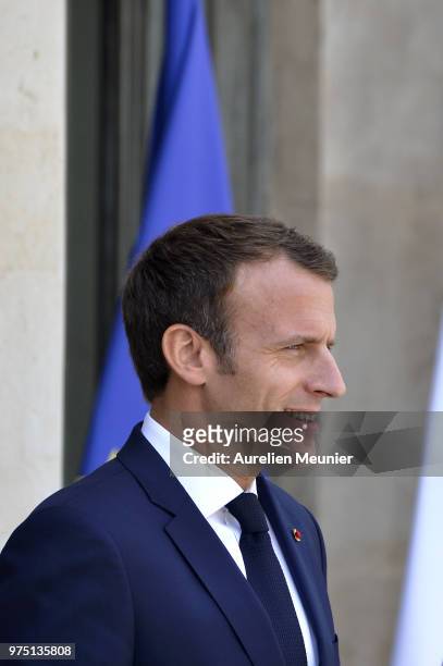 French President Emmanuel Macron receives Italian Prime Minister, Giuseppe Conte for a meeting at Elysee Palace on June 15, 2018 in Paris France....