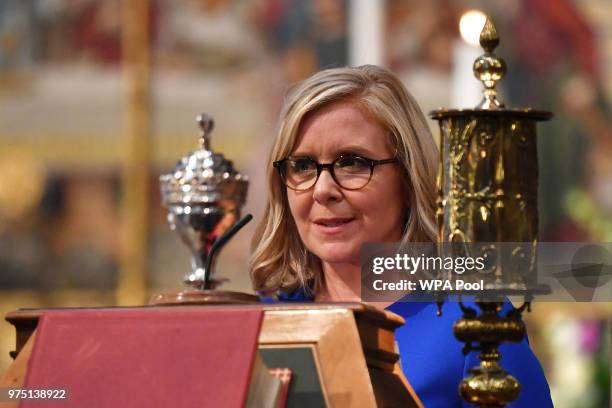 Lucy Hawking speaks at her father Professor Stephen Hawking's memorial service at Westminster Abbey on June 15, 2018 in London, England. The world...