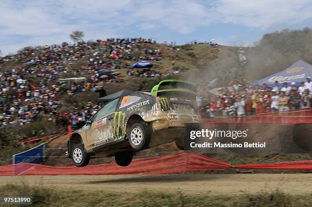 Ken Block of Usa and Alex Gelsomino of Usa compete in their Monster World Rally Team during Leg 3 of the WRC Rally Mexico on March 7, 2010 in Leon,...