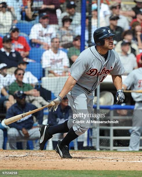 Designated hitter Johnny Damon of the Detroit Tigers bats against the Toronto Blue Jays March 7, 2010 at Dunedin Stadium in Dunedin, Florida.