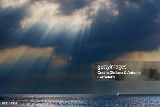 sun rays over kattegat sea, torekov, scane county, sweden - kattegat stock-fotos und bilder